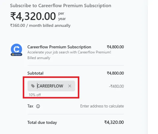 Careerflow 10% off coupon code